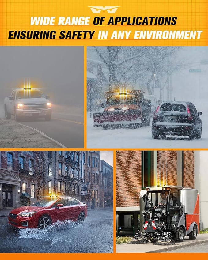 LUMENIX 56 LED Roof Top Strobe Beacon Lights Bar Rooftop Hazard Warning Emergency Safety Flashing Plow Light for Construction Vehicles Tow Commercial Trucks Postal Security Cars Snowplow - Amber White