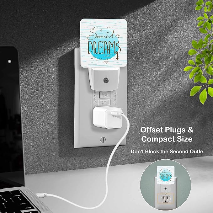 LED Night Light Lamp with Smart Sensor Dusk to Dawn Sensor,Bright Blue Abstract Sweet Dreams Phrase Night Light Daylight White,0.5W Plug-into Wall for Adults,Bedroom,Bathroom,Hallway,Kitchen