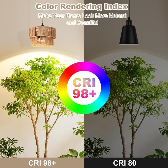 Hanging Grow Light, 30W LED Lamp with Timer for Indoor Plants | 4000K LED plant lamp with 15 ft cord, outlet timer, and boho paper rope shade for succulents, herbs, and low-light rooms.