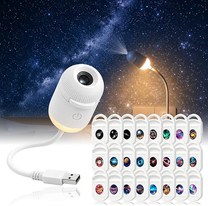2-in-1 HD Galaxy Starry Sky Night Light Projector, Galaxy Star Projector with 12 Projector Films, 360° Rotating Design, USB Power for Car and Bedroom, Decoration for Adults and Kids (-12 Films)