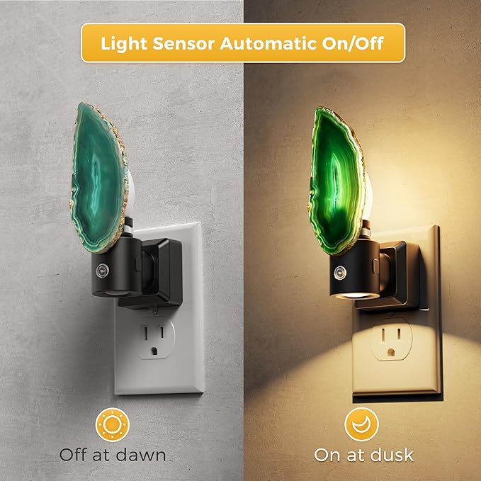 L LOHAS LED Night Lights Plug into Wall, Agate Nightlight Rotating 350°, Dimmable Dusk to Dawn Sensor, Healing Stone Green Agate Decorative Nightlight for Bedroom,Living Room