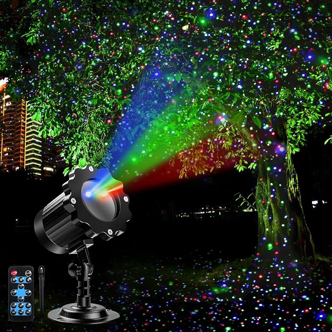 Outdoor RGB Laser Projector Lights 3 Color Starry Sky Firefly Effect | IP65 Moving Projection Light with Remote for Christmas Halloween Parties, Garden, Yard, New Year – Holiday Landscape Decor