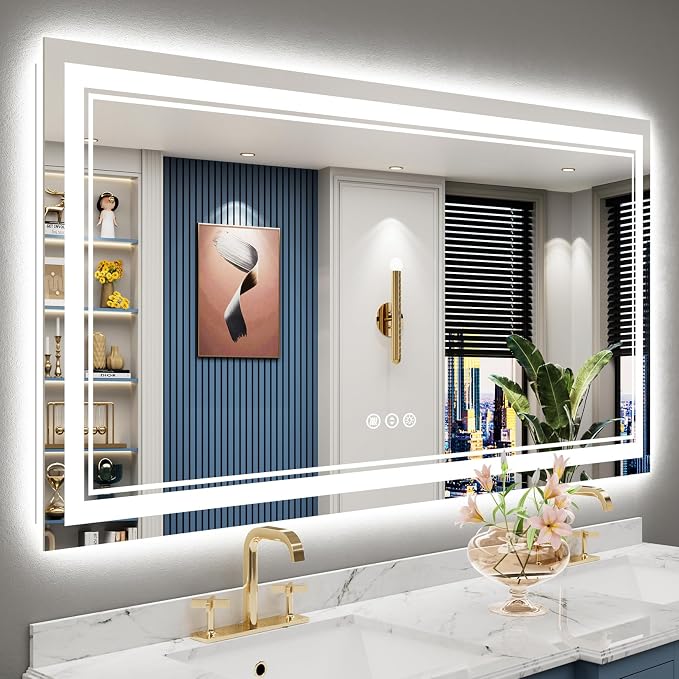 60x28 LED Bathroom Mirror, Backlit & Front Lit Lighted Mirror | Anti-Fog Vanity Mirror with Lights, 3 Color Dimmable, Memory, Shatterproof, Tempered Glass, CRI95, UL Listed, Wall Mounted