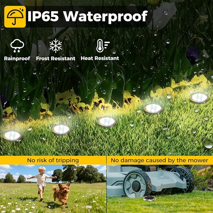 10 Pack Solar Ground Lights Outdoor, 8 LED Mini Flat Solar Disc Lights, IP65 Waterproof Pathway Lights Solar Powered, Landscape Lighting for Garden Walkway Driveway Yard Lawn,Cool White