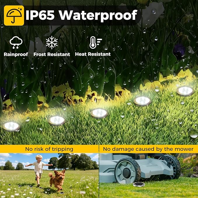 4 Pack Solar Ground Lights Outdoor, 8 LED Mini Flat Solar Disc Lights, IP65 Waterproof Pathway Lights Solar Powered, Landscape Lighting for Garden Walkway Driveway Yard Lawn,Cool White