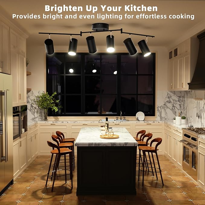 6-Light Track Lighting Fixtures Ceiling, GU10 Black Led Ceiling Spotlight, Modern Track Light Kit for Kitchen Hallway Bedroom Living Room