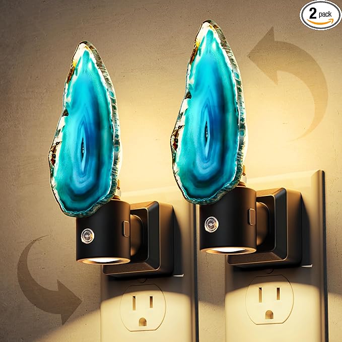 L LOHAS LED Night Light, Night Lights Plug into Wall, Agate Nightlight Rotating, Dimmable Dusk to Dawn Sensor, Healing Stone Agate Decorative Nightlight for Bedroom,Living Room[2 Pack]