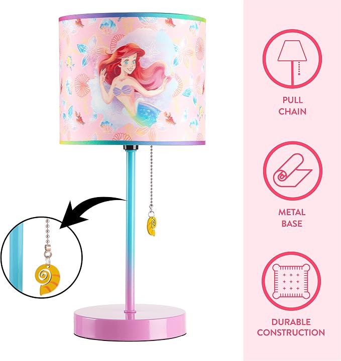 Little Mermaid Ariel Stick Table Lamp for Kids with Pull Chain