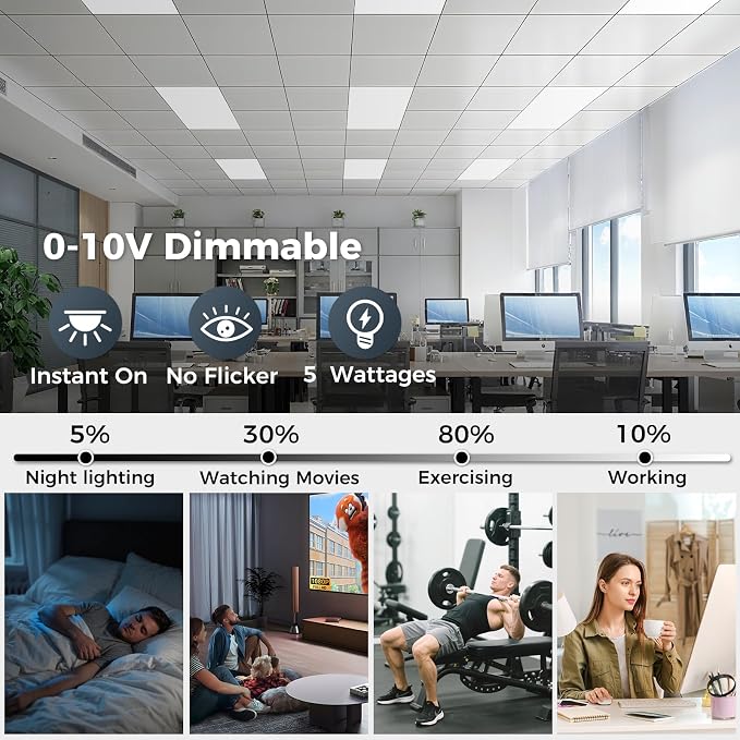 2x4 LED Flat Panel Light 56Pack,3000K-6500K & 5 Wattage Selectable | 70W 7700LM, 0-10V Dimmable, AC 120-277, Recessed 2x4 led drop ceiling light fixture for Office, Kitchen, Garage, School