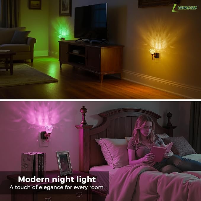L LOHAS LED Night Lights Plug into Wall,RGB Floral Night Lights | 10-Color Changing, Auto Sensor, 3 Brightness Levels, Rotatable Plug in Nightlight for Bedroom, Nursery, Hallway, Gift