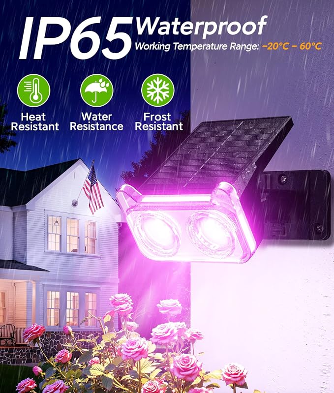 LETMY Solar Lights Outdoor Waterproof IP65, 4 Pack Solar Spot Lights Outdoor with 14 Big LEDs, 2-in-1 Wall Lights & 7 Modes Solar Landscape Spotlights for Pathway Yard Patio Decor Garden Gifts (RGB)