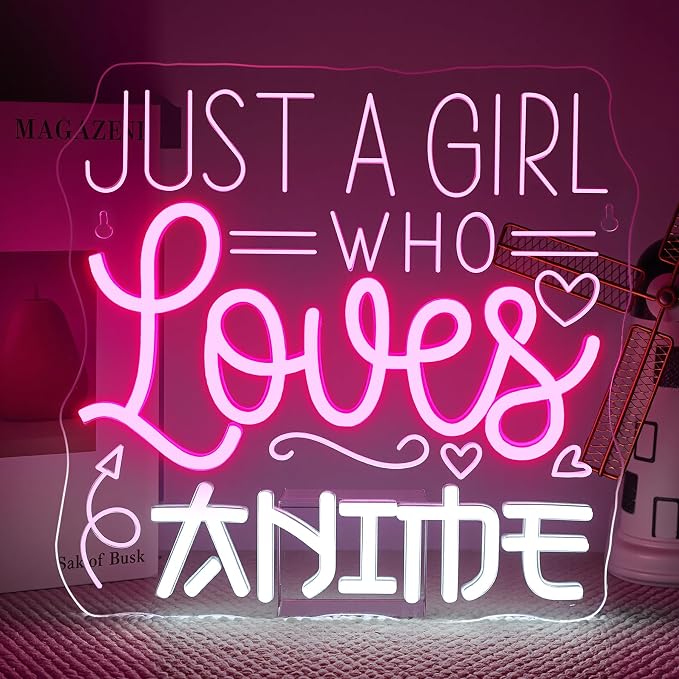 Just a Girl Who Likes To Watch Anime Neon signs Anime Girl Neon Sign LED Light with Dimmer for Bedroom Office Hotel Pub Cafe Bar Home Art Recreation Room Man Cave Wall Decor Pink