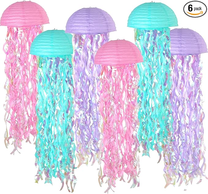 ADLKGG Hanging Jelly Fish Paper Lanterns, Pink Purple Blue Gradient Colorful Paper Lanterns for Mermaid Theme Birthday Party Under The Sea Ocean Baby Shower Indoor Outdoor Decorations