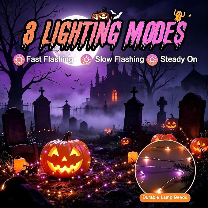 AIKEI 6 Pack LED Fairy Lights Battery Operated, Mini String Lights Waterproof 7ft 20 Led Firefly Starry Lights for Wedding Party Bedroom Garden Christmas Decoration Orange and Purple