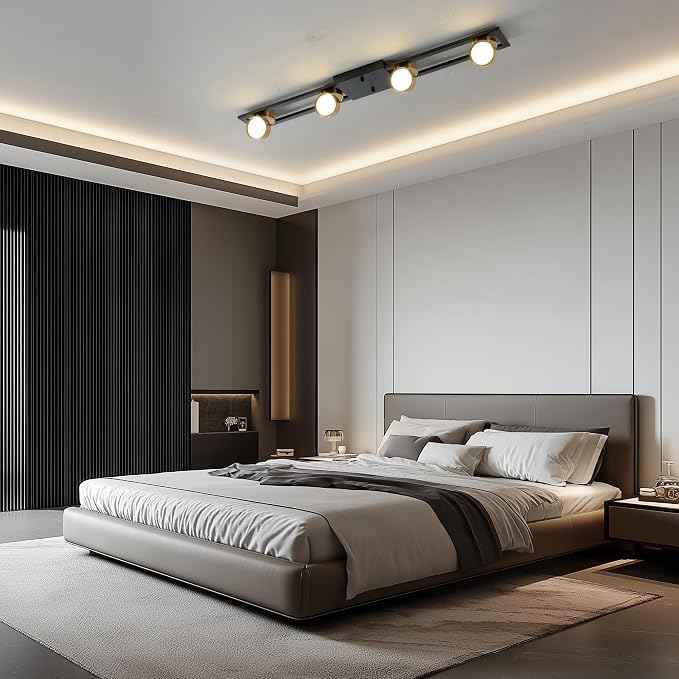 Garwarm 35 Inch LED Track Lighting, Dimmable Low Profile Ceiling Light | Modern Ultra-Slim Flush Mount with 270° Rotatable Heads,Black Gold,3000K-6500K for Kitchen, Dining Room, Bedroom, Office
