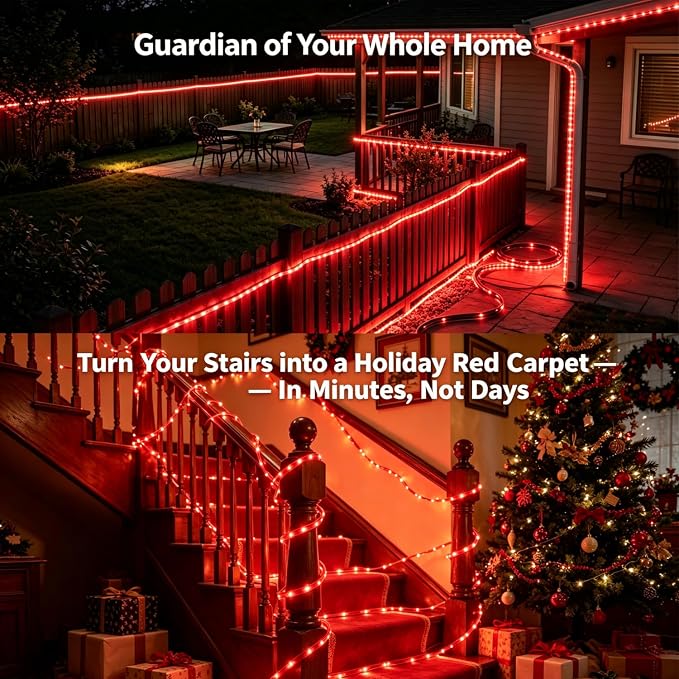 33ft Red LED Strip Light Waterproof | Flexible flat design. Connectable. 50,000hr lifespan. Ideal for home, garden, patio, party, Christmas decoration