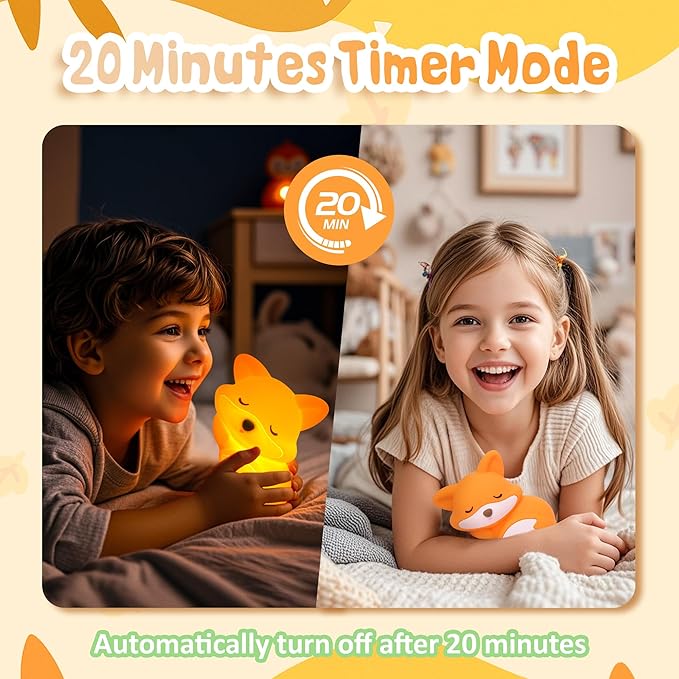 Fox Night Light, Cute Fox Silicone Night Light Gifts for Kids, Fox Lamp for Girls Boys Child Baby Nursery, Animal Light with Touch Control, Timer and USB Rechargeable