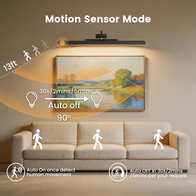 Wireless Picture Light for Wall with Motion Sensor, 24 Inch, Black, 2 Pack | 6000mAh Battery, Cordless, Magnetic Detachable Bar, Rechargeable, Remote Control, 3CCT Dimmable, for Artworks/Photos