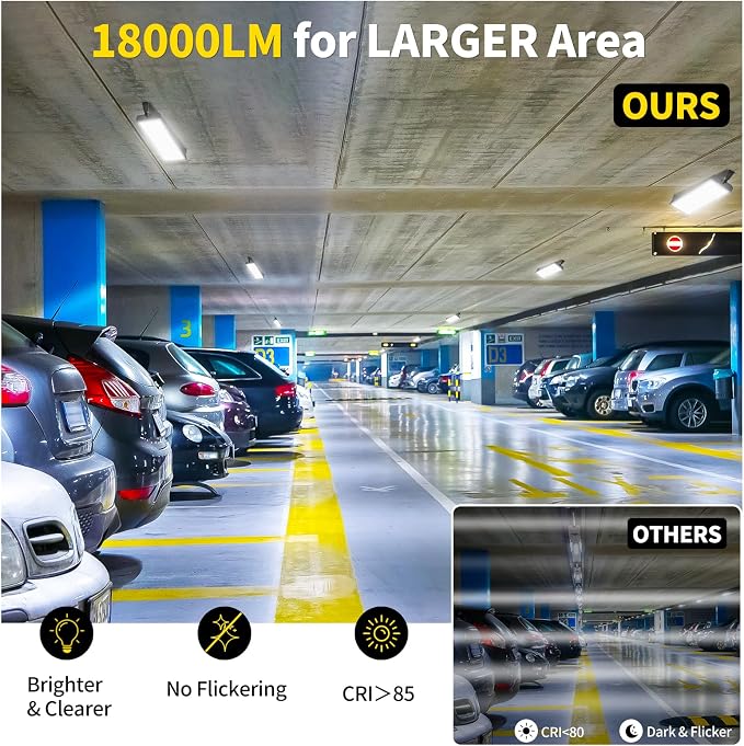 150W 18000LM Shop Light Bay Lighting, IP66 for Garage Workshop, 4 Pack | LED Garage Light Plug in Ultra Brighter with Switch+9.84FT Cord, 6000K Waterproof Outdoor for Warehouse Factory Workbench
