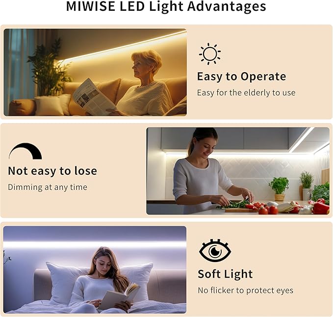 MIWISE COB LED Strip Light 20ft/6.1m,CRI 90+ Warm White 2700K High Lumen Dimmable Super Bright Flexible DC24V LED Tape Light with Controller/Dimmer,for Cabinet Home Office DIY Lighting Projects