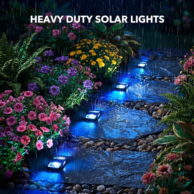 AGPTEK Solar Driveway Lights 4 Pack, Outdoor Deck Dock Marine Waterproof | LED Solar Powered Driveway Marker Lights for Warning Step, Sidewalk, Pathway, Garden, Yard (Blue Light, Black)