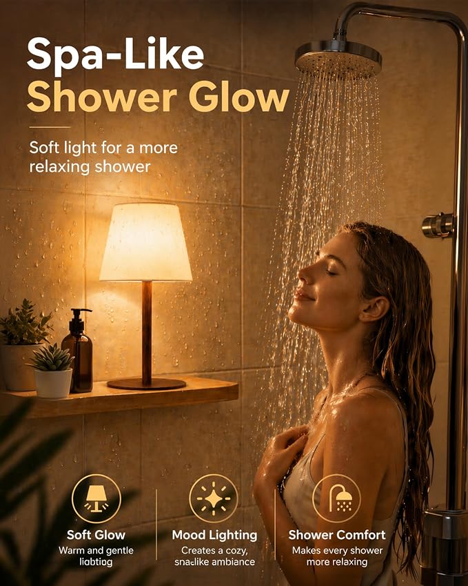EZVALO Spa-Like Shower Lamp – IP65 Waterproof Bathroom Lamp, 4500mAh Rechargeable Cordless Mood Light, 3 Color Temps for Relaxing Bathroom & Bathtub Experience (2 Pack)
