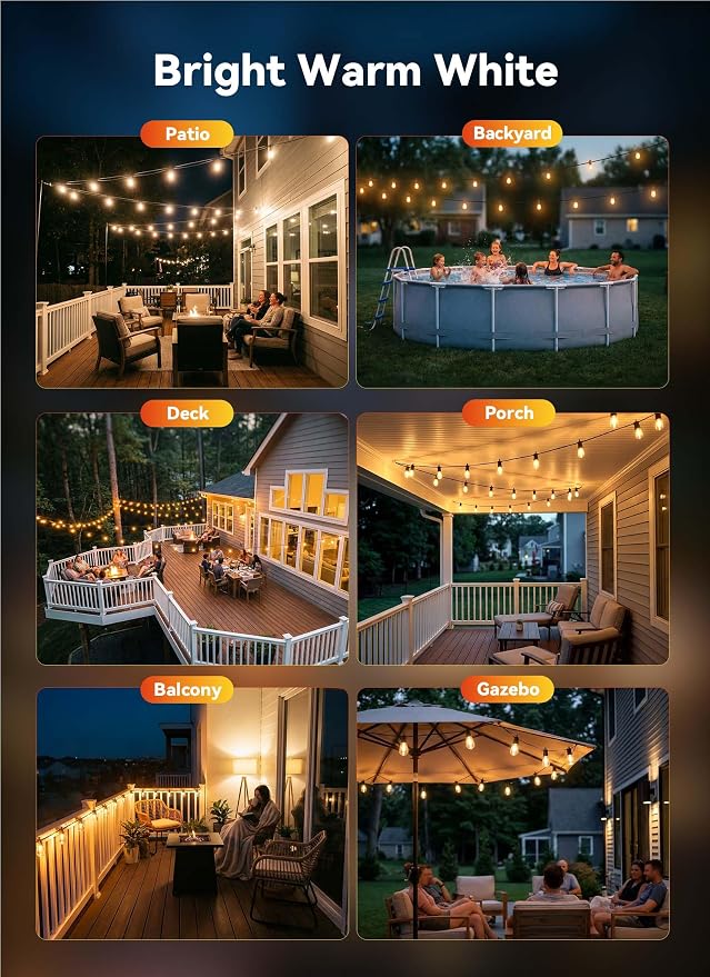 Minetom 101FT Outdoor String LED Patio Lights Waterproof,Shatterproof S14 Vintage Edison Bulbs,Commercial Grade Outside Hanging Lights Waterproof for Porch Deck Garden Backyard Balcony Cafe Bistro