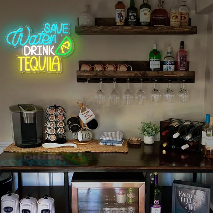 Save Water Drink Tequila Neon Sign Dimmable Tequila Party Led Neon Sign Bar Neon Light up Sign for Home Beer Bar Bedroom Restaurant Man Cave Bistro Club Party Decorations Christmas Birthday Gift