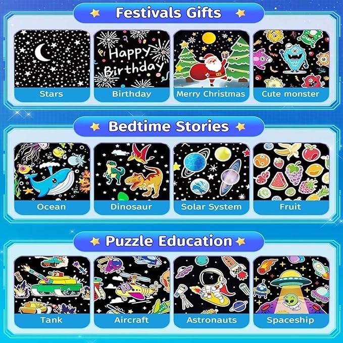 Kids Cartoon Projector Lamp, 21 Slides+360° Rotation Silent Kids Night Light, Rechargeable Robot Night Light with Music for Children Bedroom, Universe Starry Sky Rotate LED Room Decor (with Music)