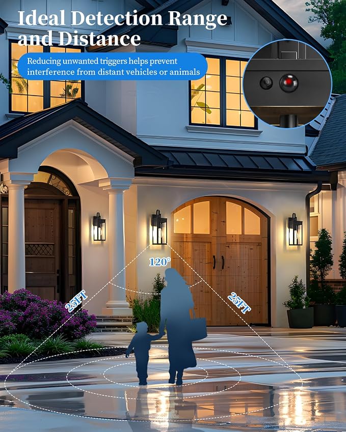 17" Solar Porch Lights Outdoor, with Motion Sensor, 2 Packs, Black | Waterproof, Motion Sensor, Dusk to Dawn, Modern Wall Sconce Lantern, For House Patio Garage