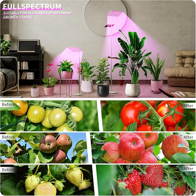 48W Grow Lights for Indoor Plants with Stand, Full Spectrum LED Plant Light for Indoor Plants,12-59 Inches Height Adjustable Growing Lamp with Auto On/Off Timer 4H/8H/12H, 4 Dimmable Brightness | 420 LEDs Full Spectrum Plants Growing Light, 12-60" Heig...