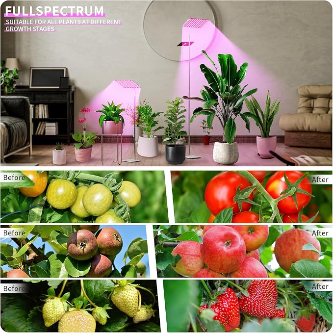 18W Grow Lights for Indoor Plants with Stand, Full Spectrum LED Plant Light for Indoor Plants,12-59 Inches Height Adjustable Growing Lamp with Auto On/Off Timer 4H/8H/12H, 4 Dimmable Brightnes | 120 LEDs Full Spectrum Plants Growing Light, 12-60" Heigh...