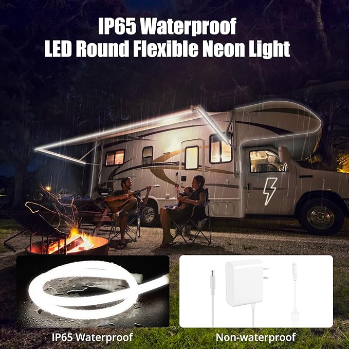 HOUHUI LED Neon Rope Light 360° Lighting,3.28Ft Round Tube 6500K White LED Strip Lights 360 Degree Illumination,IP65 Waterproof Flexible DIY Neon Rope Lights for Bedroom Gaming Room Wall Lights Decor