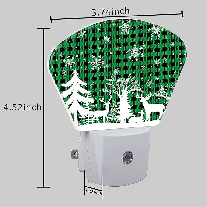 Christmas Snowflake Night Light, Christmas Green Plaid Nightlight Plug into Wall with Dusk to Dawn Sensor for Kid Girls Boys Women Men Bedroom, Hallway, Kitchen, Bathroom, Stairs Decor