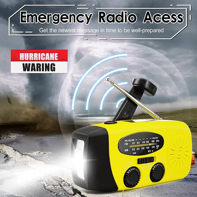 RunningSnail Hand Crank Radio with LED Flashlight, for Power Outage | AM FM NOAA Emergency Weather Radio,2000mAh Phone Charger,Hand Cranked,Solar Panel