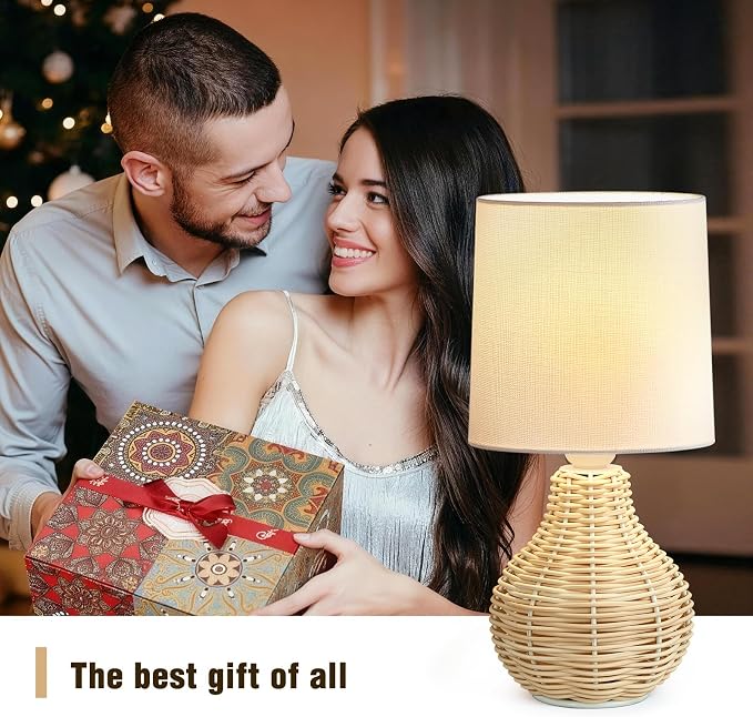 EJIAXIN Rattan Table Lamp Boho Lamps Set of 2-12.5" Mini Farmhouse Wicker Light Rustic End Table Decorative Small Lamps for Small Spaces Bedroom Nightstand Living Room Reading Desk Side Table Lamp