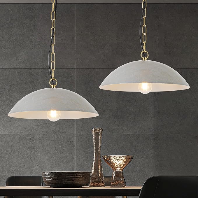 16" Pendant Lights Kitchen Island, Cement Gray Modern Large Pendant Light, Adjustable Hanging Light Fixture for Kitchen Living Room Dining Room Bedroom Café(2 Pack)