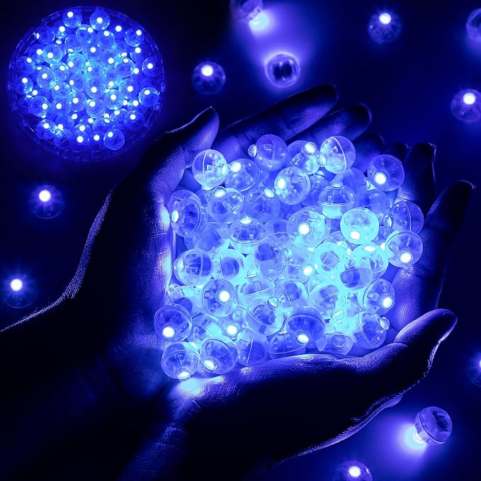 200pcs Balloon Lights Warm White Mini LED Lights Round Long Standby Time Multicolor Ball Lamps Paper Lantern for Easter Birthday Party Christmas Halloween Decoration Blue