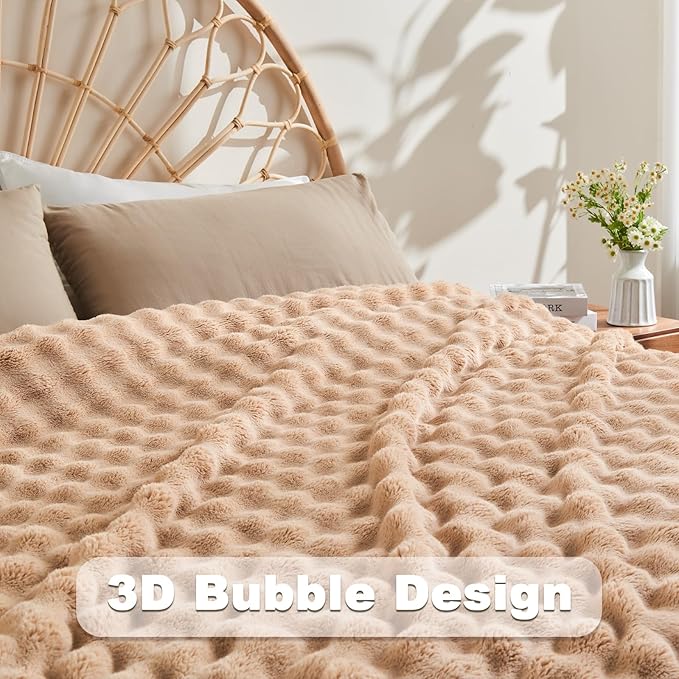 NEWCOSPLAY Twin Blanket for Couch Brown Super Soft Flannel Fleece 3D Bubble Lightweight Bed Blanket All Season Use (Brown, Twin(60"x80"))