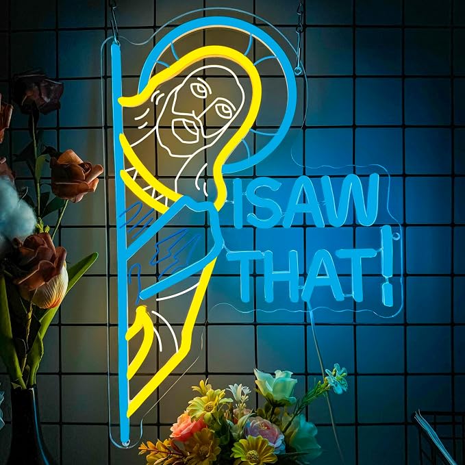 I Saw That Jesus Neon Signs for Wall Decor,Dimmable 3D Printing Jesus LED Sign,Usb Powered Neon Light for Door Room Bedroom Man Cave Party Christmas Birthday Gifts(11.4 * 16.9in)