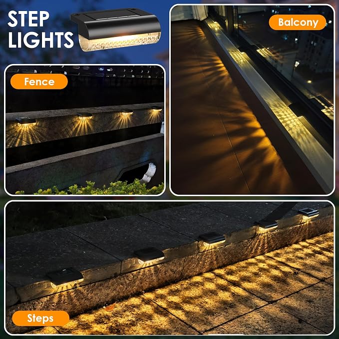 Mancra Solar Step Lights Outdoor, Solar Deck Lights Waterproof Outdoor Lighting for Patio Fence Stairs Post Railing Yard and Garden (Warm White, 16 Pack)