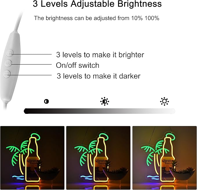 Beer Palm Tree Coro Bottle Neon Sign Dimmable LED Bar Neon Light for Wall Décor Neon Art signs with USB Plug for Pub Store Party Man Cave.