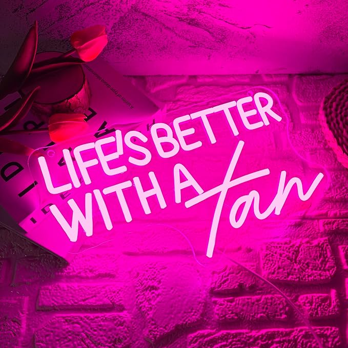 Allball Life’S Better With A Tan Neon Sign, USB Powered Dimmable LED Neon Light, for Summer Tanning Home Room Wall Decor Tropical Vacation Decor, Office Or Gift for Summer Lovers(14.1 * 7.8 In)