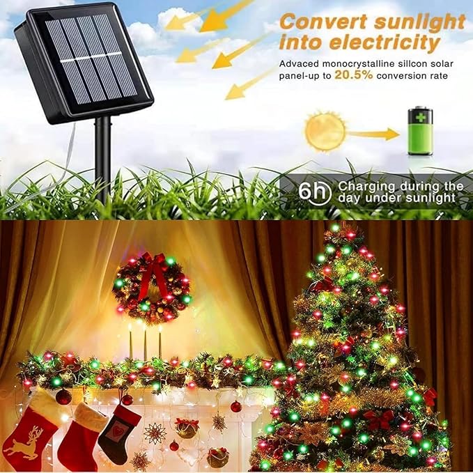 QITONG Red and Green Solar Rope Lights, 2 Pack Each 33ft 100 LED String Lights Outdoor, Fairy Lights in Clear Thin Tube with 8 Modes