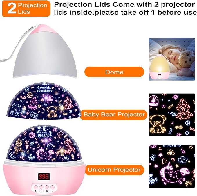 MOKOQI Kid Unicorn Night Light for Girls with Timer | Girl Night Lights Rotating Light Projector for Bedroom Christmas Birthday Gifts for 3-8 Year Old Girls