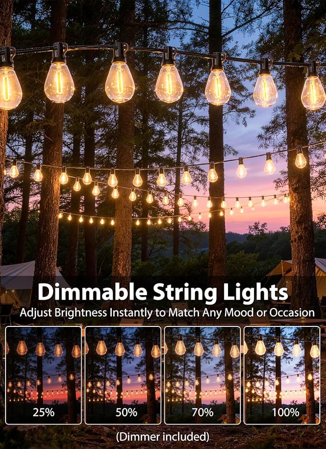 150FT Outdoor String Lights with 50+2 S11 LED Bulbs, Waterproof Dimmable Patio Lights with Remote, Shatterproof E12 Hanging Bistro Lights for Backyard, Porch, Garden, Deck Outdoor Decor