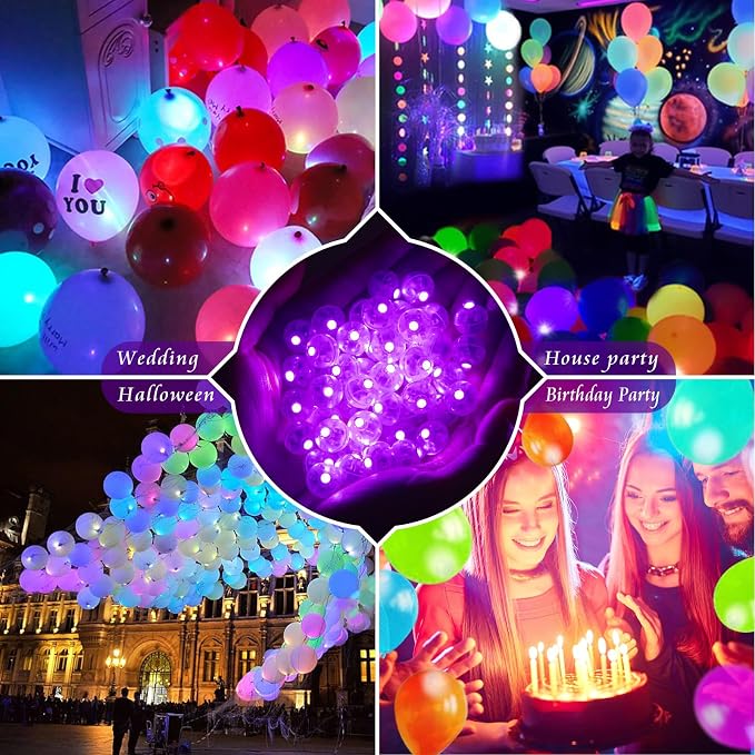chzk 50pcs Balloon Lights Mini Led Lights Round Long Standby Time Multicolor Ball Lamps Paper Lantern Balloon Liamps for Birthday Party Christmas Halloween Decoration Purple