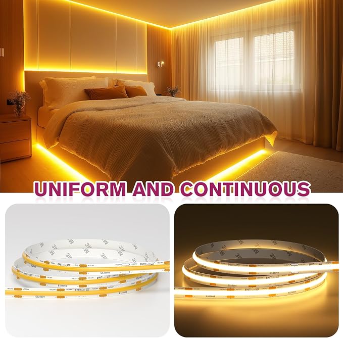 EMITEVER COB LED Strip Lights 2700K 24V, 32.8ft/10m, 5120LEDs, UL Listed | Warm White Tape Light Premium High Density,for Bedroom, Kitchen,Cabinets,360+Lumens/ft,Ra 90+ (Power Supply Sold Separately)