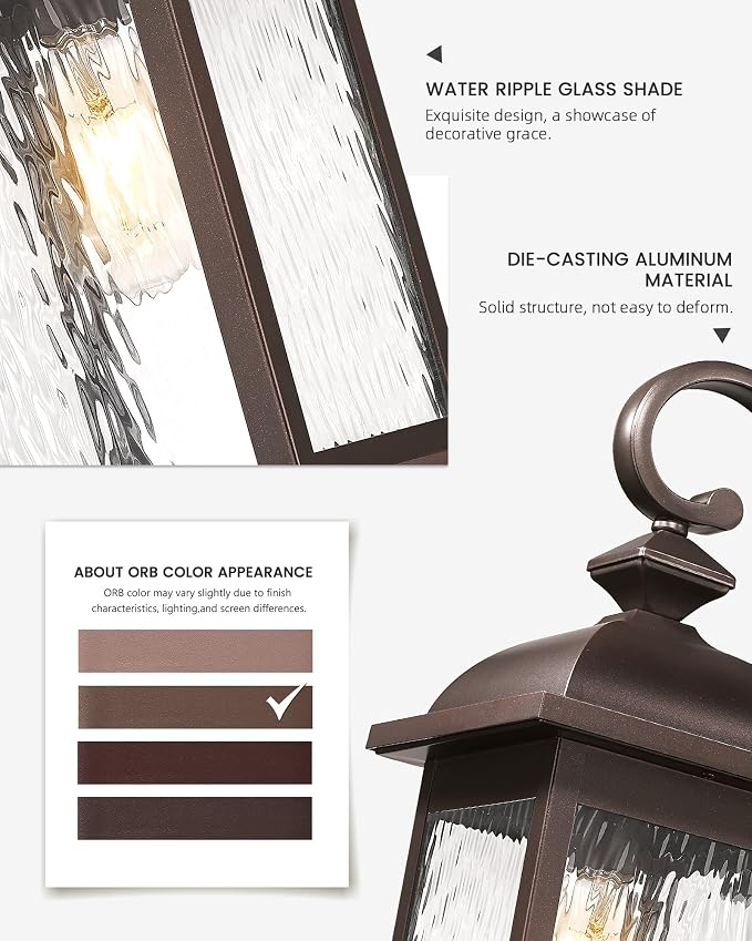 FEMILA 21" Outdoor Wall Light Fixtures, Rust-Proof Waterproof Outdoor Wall Lamp, Ideal for Porch, Patio, Entryway, Garage, with Water Ripple Glass, 4FD54B2 ORB-WP