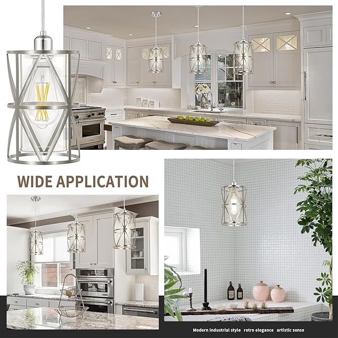 5.4"×7.9" Pendant Lights Kitchen Island with Clear Glass, Brushed Nickel Pendant Lights, Cylindrical Modern Kitchen Light Fixtures, Pendant Light Over Island, Foyer, Dining Room, Entryway